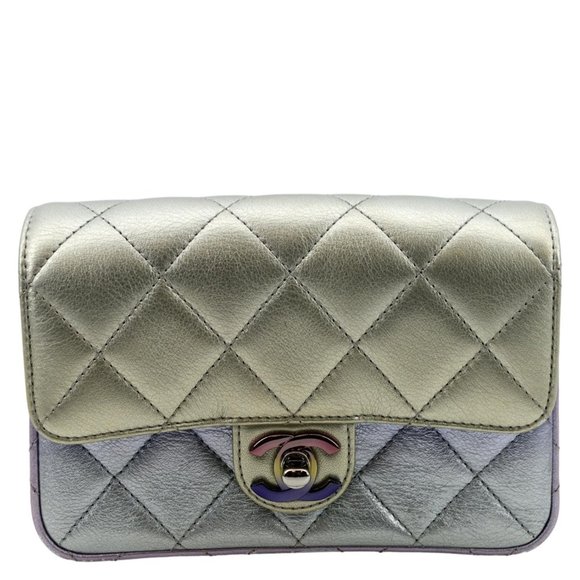 CHANEL  Gradient Metallic Quilted Calfskin Leather Clutch Bag Silver - Picture 1 of 14
